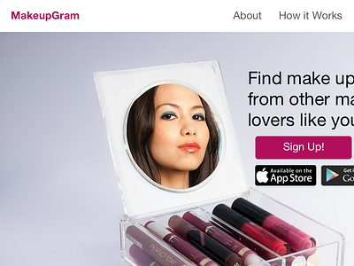 MakeupGram - An "instagram" for makeup enthusiasts makeup mockup splash page