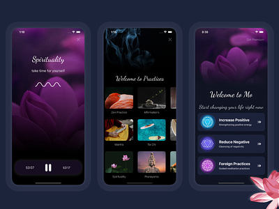 Mo Practice App Design affirmation application chakra developer disign health meditation mobile music relaxation sleep yoga zen