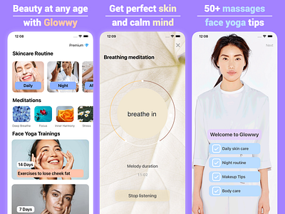 Glowwy applicaation beauty design faceyoga health ios julialebedeva massage meditation mobile skin skincare yoga