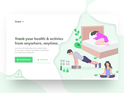 Fitness Tracking App Landing Page Header app clean color concept fitness illustration landingpage shape tracker ui ux website