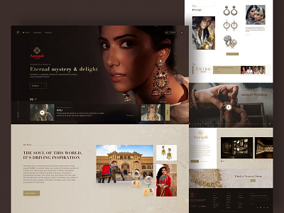 Amrapali Jewels Homepage UI - Redesign for Practice II accessories artisans brown culture design earthy tones gold history homepage image based indian jewellery luxary sketch treasures ui design ux design vault web design
