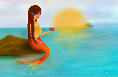 Glow digital flower mermaid ocean painting sea sun