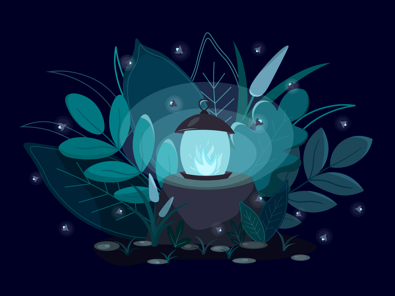 Flashlight and fireflies by Tatyana Makarova on Dribbble