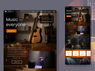 Musicbrains : A website for music school card clean design e-learning education landing page learning management system music music learning online online class online course teaching tutor ui ui design ui element uiux website