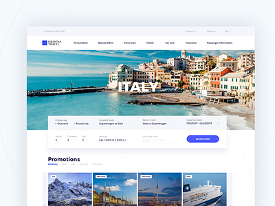 Krantas travel booking UI blue booking clean design flat menu navigation travel typography ui ux web