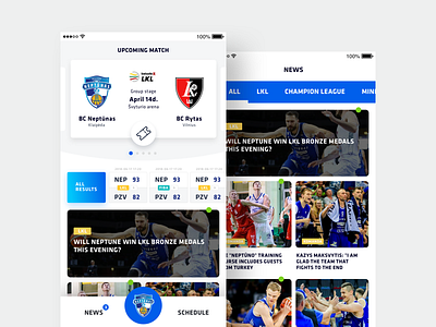 Basketball team Neptūnas sport app app basketball blue clean design flat menu sport typography ui