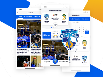 BC Neptūnas app basketball blue clean design typography ui ux web yellow