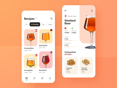 Beer Crafter App app app design beer clean craft design ios minimal minimalism mobile recipes simple ui ux