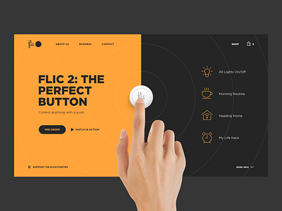 Flic 2 clean design device homepage kickstarter minimalism promo shop simple site startup ui uiux ux web webdesign website
