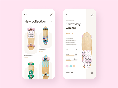Cruiserboard Store App app apple clean cruiser design ecommerce figma inspiration ios minimalism mobile product simple skateboard ui ux