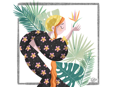 Tropical black character design digital digital design drawing fashion floral flower illustration orange spring summer tropical whimsical