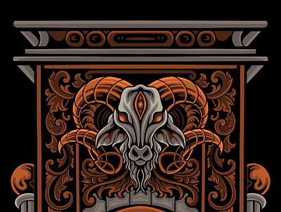 satanic style goat head design album cover design backgrounds beautiful book cover design carving design character design classic dark art decorative design element esport logo design frame frame design graphic design illustration logo nft nftart unique design