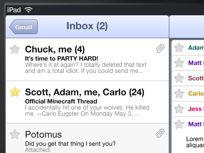 Inbox (2) email gmail gmail client google ios ipad landscape mail paperclip photoshop stars ui
