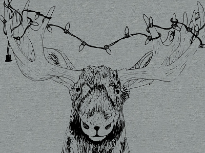 Moose t-shirt christmas lights drawing illustration ink moose t shirt