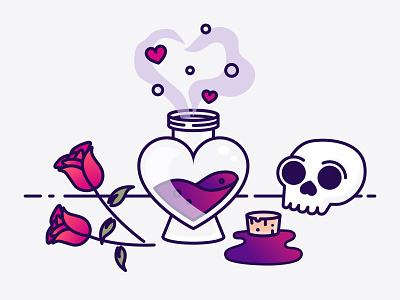 Love Potion heart heart potion illustration love love potion potion roses skull valentine valentines day