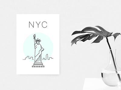 New York poster green liberty minimal new york nyc poster statue white