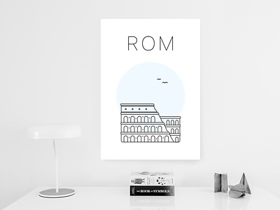 Rome poster blue colosseum minimalist poster print rome