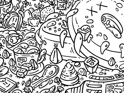 sweetcrazy bw cute design donuts doodles idro51 illustration sketch surrealism trippy wacom wip