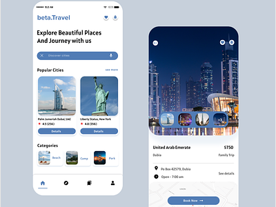 Home and Booking Screens (Travel app) booking screen travel app vector