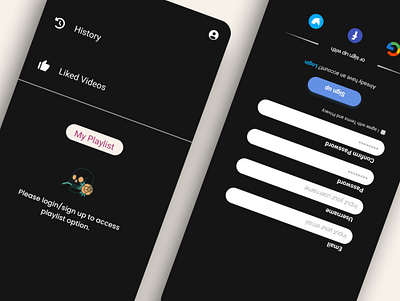 VIVY app design black theme login movies sign in uiux video youtube