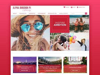 Alpha Omicron Pi National Website alpha omicron pi aoii clean red sorority website website design