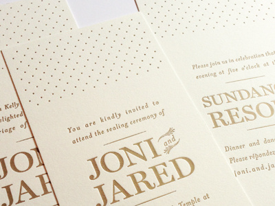 Joni + Jared letterpressed wedding invitation