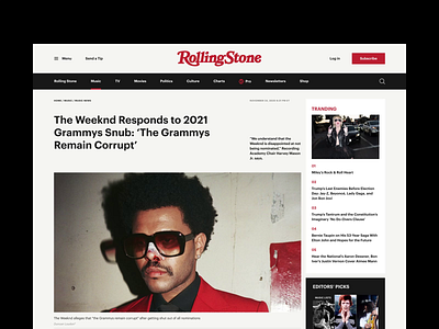 Rolling Stone Magazine Redesign Concept animation article article page concept figma magazine news newsfeed typo typography web design webdesign