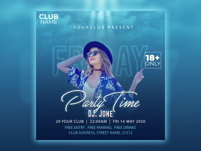 Social Media Design For Friday Night Party ad advertising banner branding editable flyer graphic design instagram instagram post night party party party time post poster psd smart objects social social media post