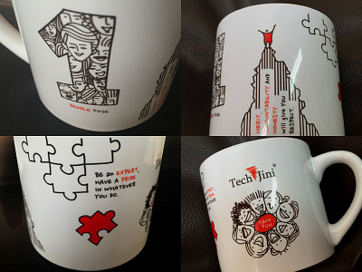 Customized Cup Art with TJ Principles coffee cup drawing line art principles sketches techjini