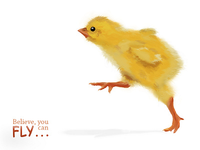 Little chick. FLY. chick chicken fluffy fly fun motivation orange rooster yellow