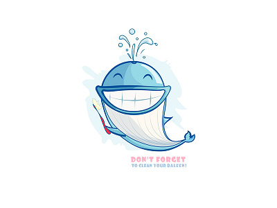 Big whale with brush (Dentistry). Character concept art blue brush dent dental fish kids mascot smile teeth whale