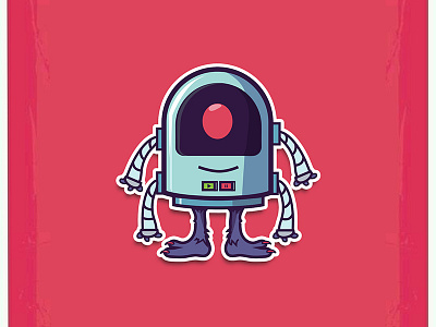 Live dribbble Robot art cartoon character dribbble eye flat hand mascot monster pink robot sticker