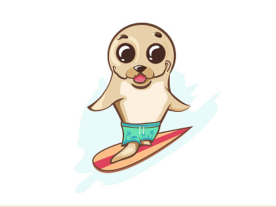 Seal Surfer animal character funny hawaii mascot ocean seal surfer sweet vacation