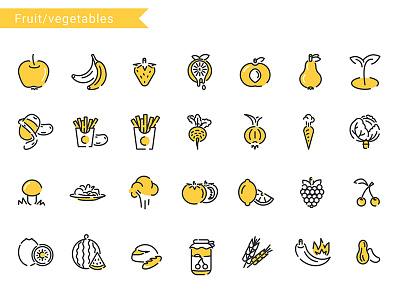 Icon linear pack (fruits and vegetables) food fruit icon icons icons pack icons set linear restaurant symbols vegetables yellow