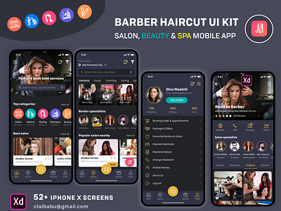 Salon, Beauty & Spa Mobile App barber haircut ui kit barber haircut ui kit barberbooking app barberbooking app barbers barbershop beautician hair salon haircut spa