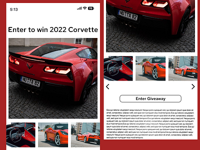 Corvette Giveaway Challenge dailyui 001 design app