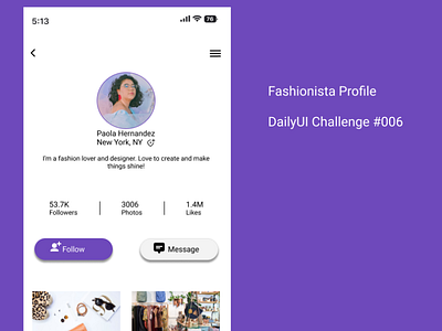 User Profile - Fashionista 006 dailyui design ui ux