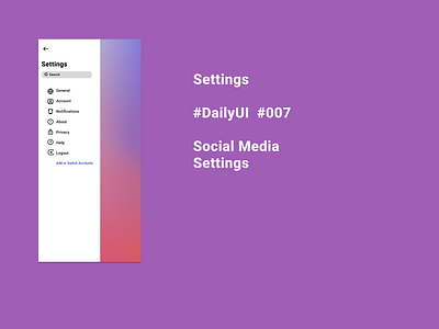 Social Media Settings 007 dailyui design ui ux