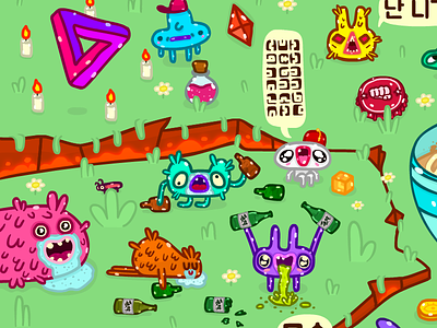 Part of big illustration 2 art characters disco drunk fez fish illustration party vector