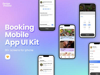 Booking Mobile App UI Kit app appdesign booking chat coupon event graphic design login mobile mypage notification order payment profile reservation review setting social ui ux