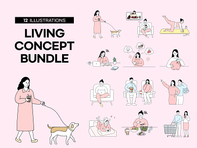 LIVING CONCEPT BUNDLE branding character design event source family graphic design illustration life lifestyle living promotion society sticker ui woman