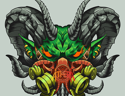 Masked demon character design graphic design illustration