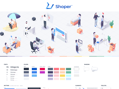 Shoper Design System with illustrations atomic design branding design components design system ecommerce guidlines illustration kit product design saas sketch software style guide ui ui design uikit user interface ux