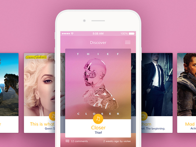Tril App Process app card discover gradient music pink slider ui ux