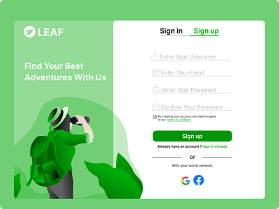 Sign up landing page