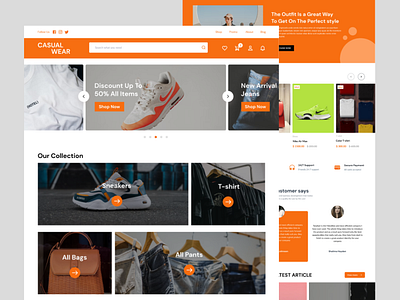casual wear ecommerce e-shop ecommerce ecommerce store homepage interface landing page marketplace online shop online shopping online store product product cart shoes shopify store storefront tshirt uiux website website design