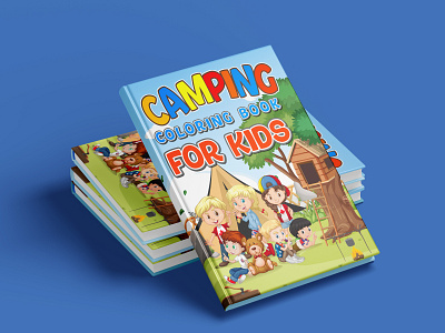 Camping Coloring Book For Kids activity book bookcover branding cover design design graphic design illustration logo maze book ui