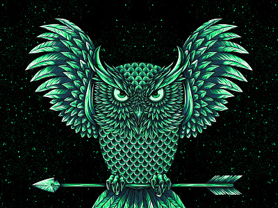 Owl Rebirth arrow clothing design eye green illustration owl rebirth universe