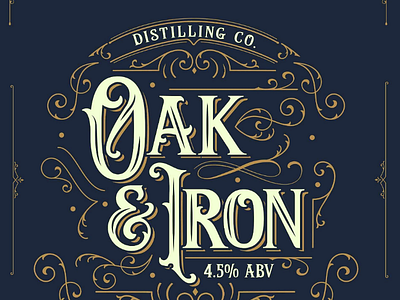 Oak & Iron. alcohol branding design font label logo script typeface