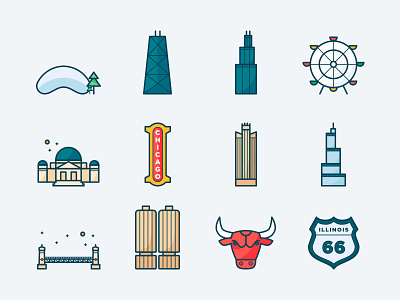 Chicago outline icons chicago city design iconography icons